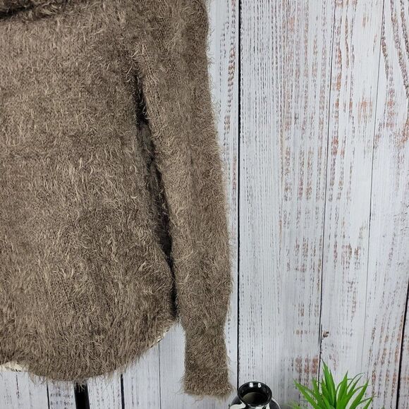 Express Women's XS Loose Fit Light Brown Soft Fur Cowl Neck Cozy Warm Sweater - Picture 4 of 8